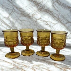 Indiana Glass Kings Crown Cordial / Wine Gobelts in Amber (golden honey) Glass